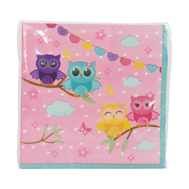 20db Eldobható Rózsaszín Papír Bagoly Szalvéták Gyereknapi Lányok Születésnapi Party Edények Dekorációs kellékek Környezetbarát