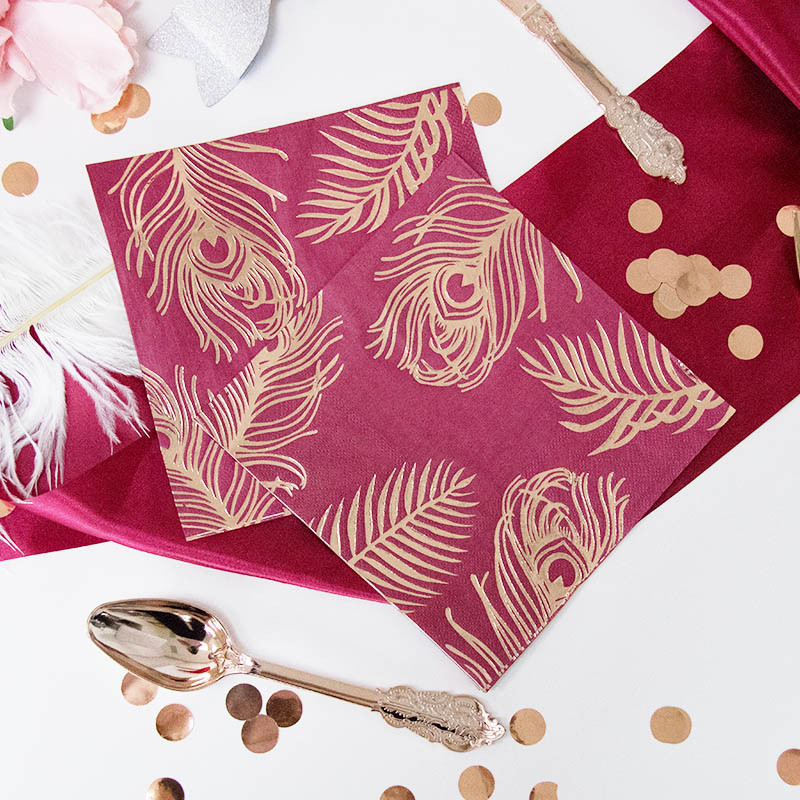 16db eldobható toll arany fólia leveles papírszalvéták esküvői születésnapi parti dekorációs kellékek étkészletek törlőkendők környezetbarát
