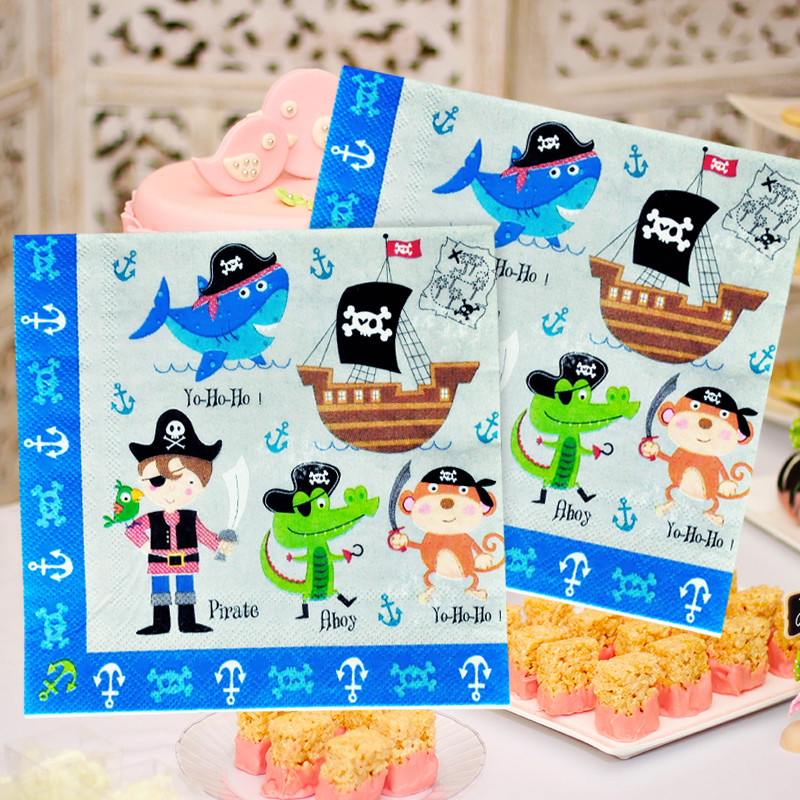 16db Eldobható Kalóz Theme sorozat Papírszalvéták Gyerekek Gyerekek Születésnapi Party Edények Dekorációk Kellékek Környezetbarát