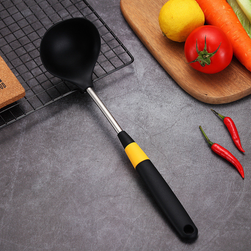 33 cm nepridegantis silikoninis kaušelis su nerūdijančio plieno šerdimi karščiui atspariu sriubos kaušeliu ilga rankena šaukštas virtuvės gaminimo įrankis