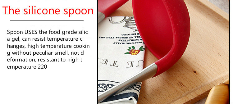 Virtuvinis silikoninis šaukštas silikoninis šaukštas vientisas silikoninis virtuvės šaukštas nerūdijančio plieno rankena ilgakočiai šaukštai