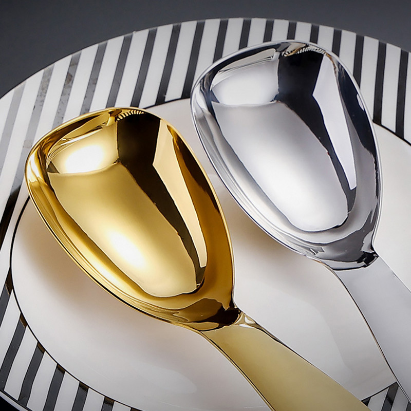 Nagy kapacitású leveskanalak 304 rozsdamentes acél ezüst arany tükör polírozott mély étkészlet Otthoni konyha evőeszközök rizshez