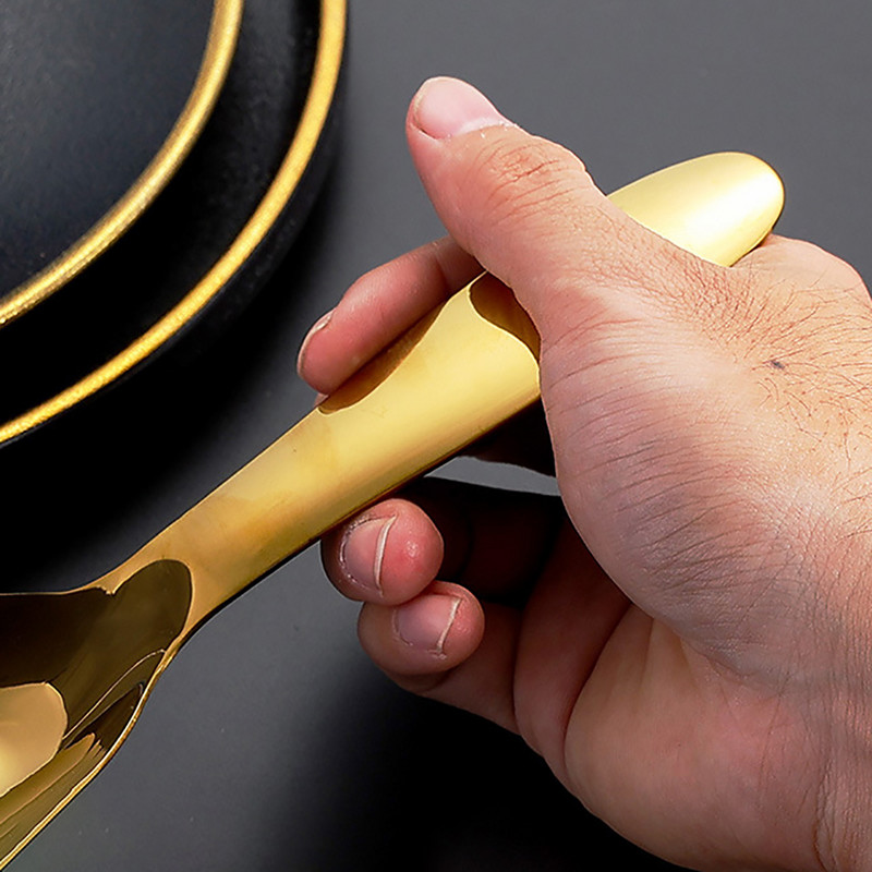 Nagy kapacitású leveskanalak 304 rozsdamentes acél ezüst arany tükör polírozott mély étkészlet Otthoni konyha evőeszközök rizshez