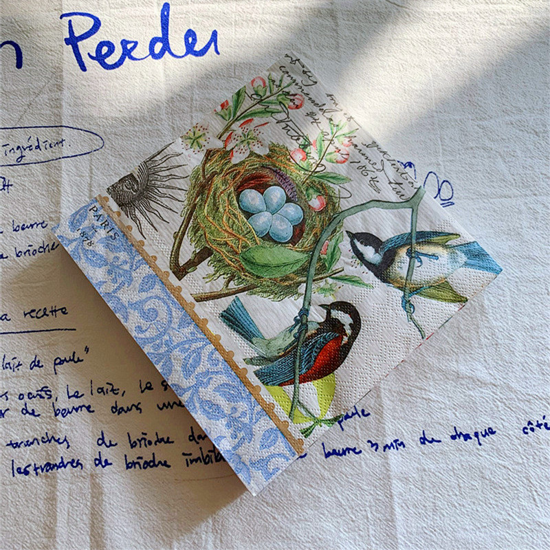 15 gab./maisiņš Vintage Magpie Nest Dekupāžas papīra salvetes Birds Papīra salvetes ballīšu galda piederumiem Kāzu festivāla Ziemassvētku piederumi 1