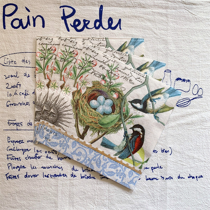 15 gab./maisiņš Vintage Magpie Nest Dekupāžas papīra salvetes Birds Papīra salvetes ballīšu galda piederumiem Kāzu festivāla Ziemassvētku piederumi 1