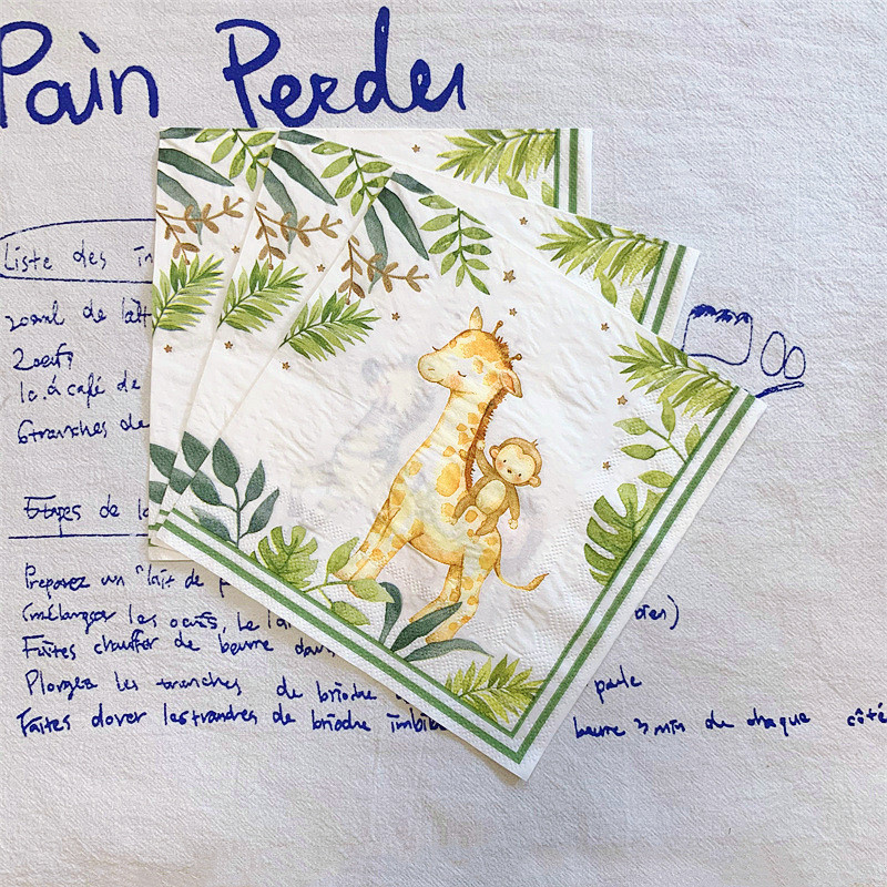 20gab/soma Džungļu dzīvnieks žirafe pērtiķis dekupāžas papīra salvetes dzimšanas dienas ballītes noformējumam Karikatūras tēmas piederumi bērnu dušai