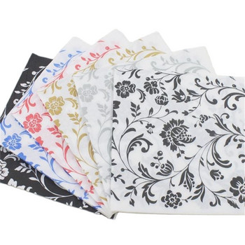 33 см, 20 бр./лот, черен фон, бели цветя, хартиени салфетки, декупаж Servilletas Vintage Tissue Парти, носна кърпичка, декорация