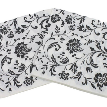 33 см, 20 бр./лот, черен фон, бели цветя, хартиени салфетки, декупаж Servilletas Vintage Tissue Парти, носна кърпичка, декорация