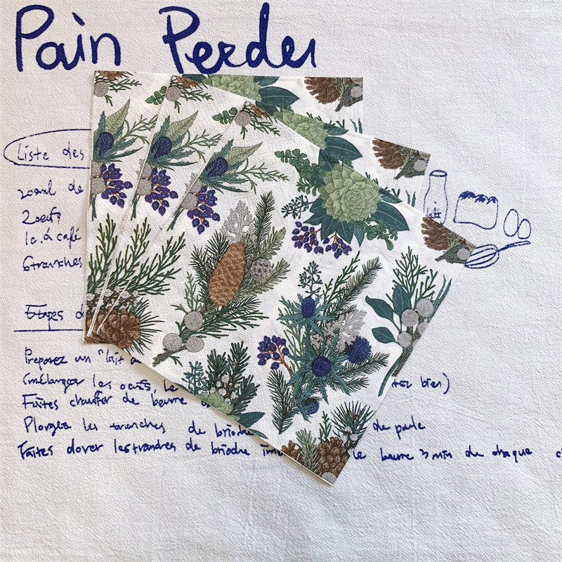 2023. gada jauni 20 gab./maisiņa Ziemassvētku ziedi priežu čiekura papīra salvetes Priecīgus Ziemassvētkus, dekupāžas salvetes Ziemassvētku ballīšu galda piederumu dekorēšanai