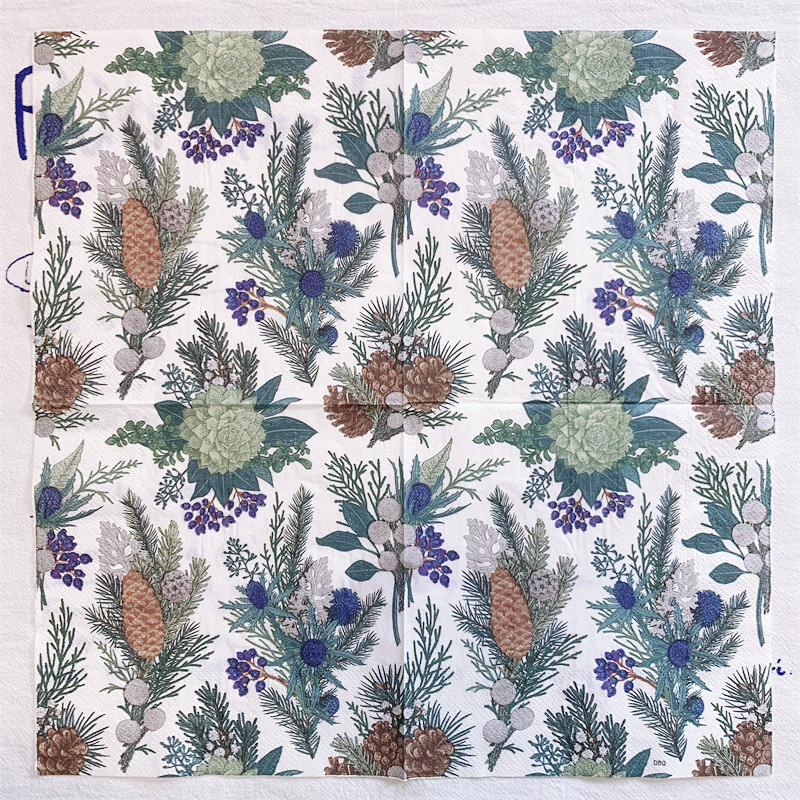 2023. gada jauni 20 gab./maisiņa Ziemassvētku ziedi priežu čiekura papīra salvetes Priecīgus Ziemassvētkus, dekupāžas salvetes Ziemassvētku ballīšu galda piederumu dekorēšanai