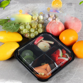 5 бр. Пластмасови кутии за еднократна употреба с преносима кутия за плодове Прозрачни десертни контейнери за вкъщи с четири решетки за десерти Плодове