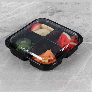 5 бр. Пластмасови кутии за еднократна употреба с преносима кутия за плодове Прозрачни десертни контейнери за вкъщи с четири решетки за десерти Плодове