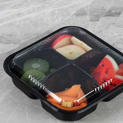 Cutii de plastic de unică folosință 5 buc cu carcasă portabilă pentru fructe, cu patru grile, containere transparente pentru deserturi pentru deserturi, fructe
