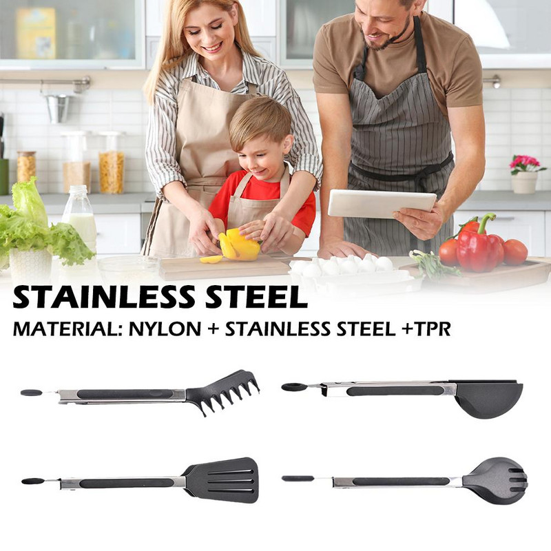 Nerūsējošā tērauda pārtikas knaibles BBQ knaibles Nepiedegošas picas maizes steiks virtuves knaibles salātu pasniegšanai gatavošanas klipsis Virtuves instrumenti