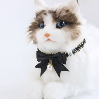 Χαριτωμένο κολάρο γάτας με καμπάνα Μικρό κατοικίδιο ζώο ελαστικό κολιέ μαργαριτάρι με φιόγκο για κουτάβι γατάκι Προμήθειες για κατοικίδια