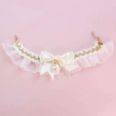 Jauka kaķa kaklasiksna ar zvaniņu, maza mājdzīvnieka elastīga mežģīņu loka pērļu kaklarota kucēna kaķēna kaklasiksna mājdzīvnieku piederumi