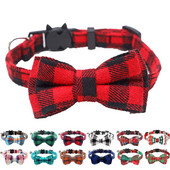 Pet Breakaway kaķu kaklasiksnas tauriņš ar zvaniņu jauks rūtains Ziemassvētku sarkans elastīgs regulējams kucēnu apkakles mājdzīvnieku kaklarota