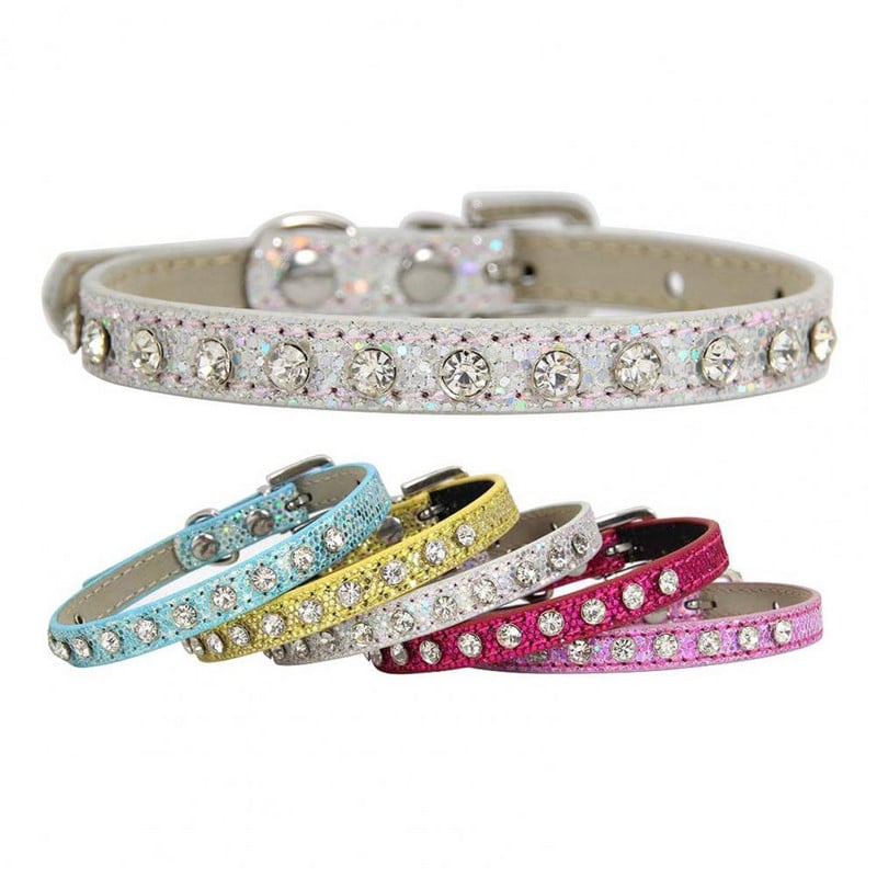 Nodilumizturīga mājdzīvnieku kaklasiksna Regulējama suņu kaklarota atstarojoša suņa kaķa rhinestones kakla siksna mājdzīvnieku apmācības pavada mājdzīvnieku piederumi