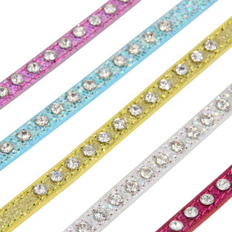 Nodilumizturīga mājdzīvnieku kaklasiksna Regulējama suņu kaklarota atstarojoša suņa kaķa rhinestones kakla siksna mājdzīvnieku apmācības pavada mājdzīvnieku piederumi