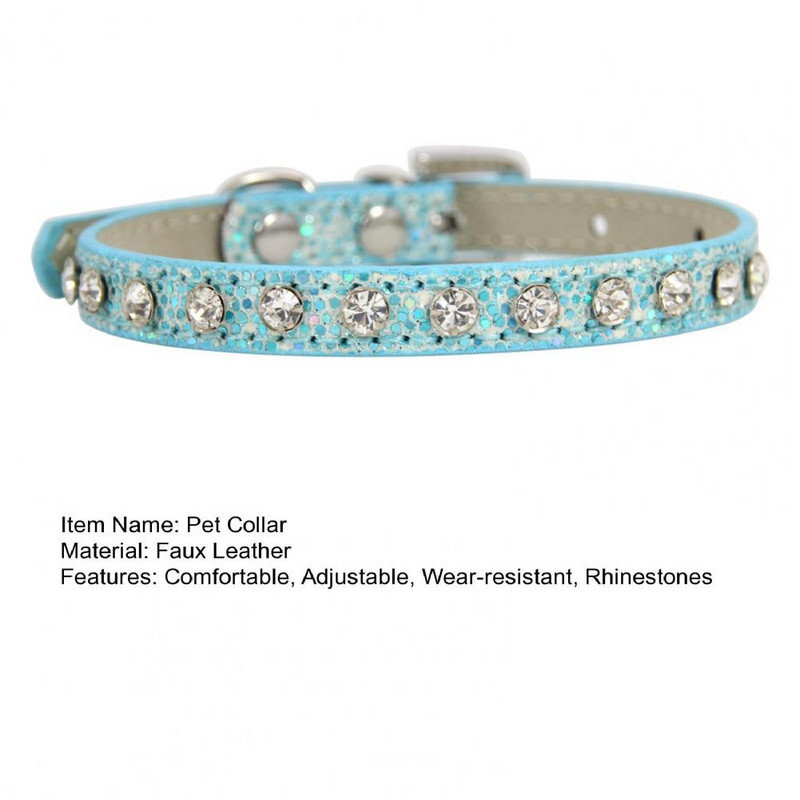 Nodilumizturīga mājdzīvnieku kaklasiksna Regulējama suņu kaklarota atstarojoša suņa kaķa rhinestones kakla siksna mājdzīvnieku apmācības pavada mājdzīvnieku piederumi