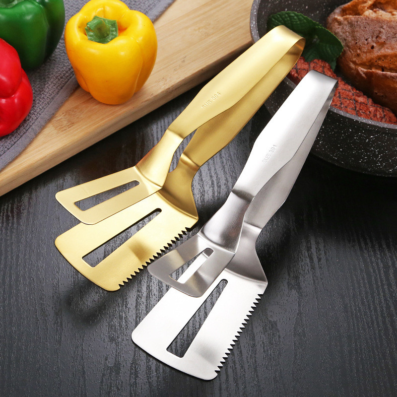 Sűrített rozsdamentes acél steak sütés spatula ételfogó kenyérsütő bilincs Arany lefolyó olajkapcsok Otthoni konyhai kiegészítők
