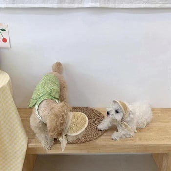 Ins Cat Pet Dog Hat Small Dog Teddy Bear Sunscreen Sun Hat Pastoral Style Decoration Photo Dog Costume Шапка за котка куче рожден ден