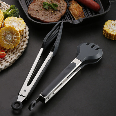 Szilikon forrázásgátló grillcsipesz Ételfogó Sütemény Grill Húsbilincs Rozsdamentes acél tapadásmentes edények Konyhai kiegészítők