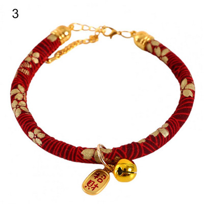 Mājdzīvnieku kaklasiksna Ķīniešu stila dekoratīva kaķa kakla siksna, ādai draudzīga regulējama kaķu suņu kaklasiksna ar piekarināmu zvanu festivālam