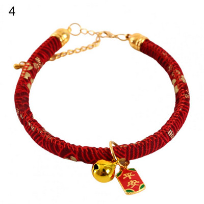 Mājdzīvnieku kaklasiksna Ķīniešu stila dekoratīva kaķa kakla siksna, ādai draudzīga regulējama kaķu suņu kaklasiksna ar piekarināmu zvanu festivālam