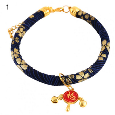 Mājdzīvnieku kaklasiksna Ķīniešu stila dekoratīva kaķa kakla siksna, ādai draudzīga regulējama kaķu suņu kaklasiksna ar piekarināmu zvanu festivālam