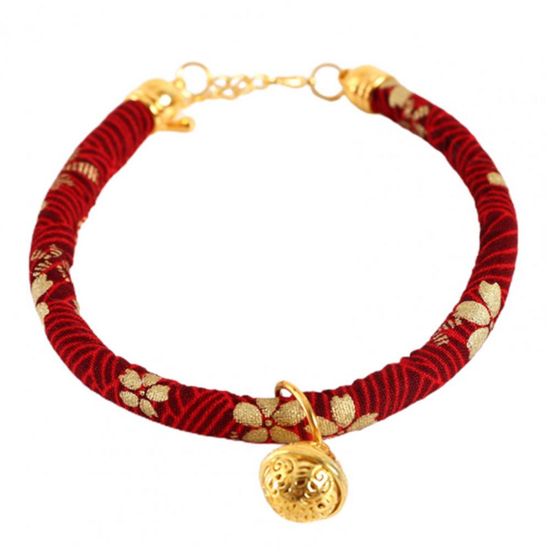 Mājdzīvnieku kaklasiksna Ķīniešu stila dekoratīva kaķa kakla siksna, ādai draudzīga regulējama kaķu suņu kaklasiksna ar piekarināmu zvanu festivālam