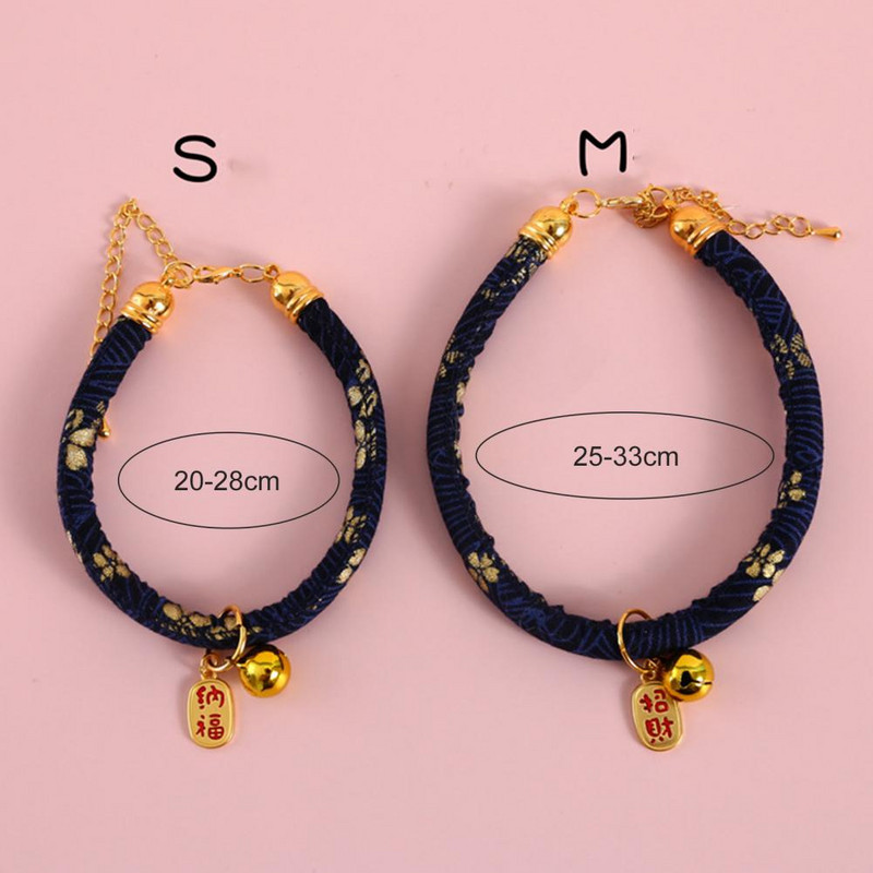 Mājdzīvnieku kaklasiksna Ķīniešu stila dekoratīva kaķa kakla siksna, ādai draudzīga regulējama kaķu suņu kaklasiksna ar piekarināmu zvanu festivālam