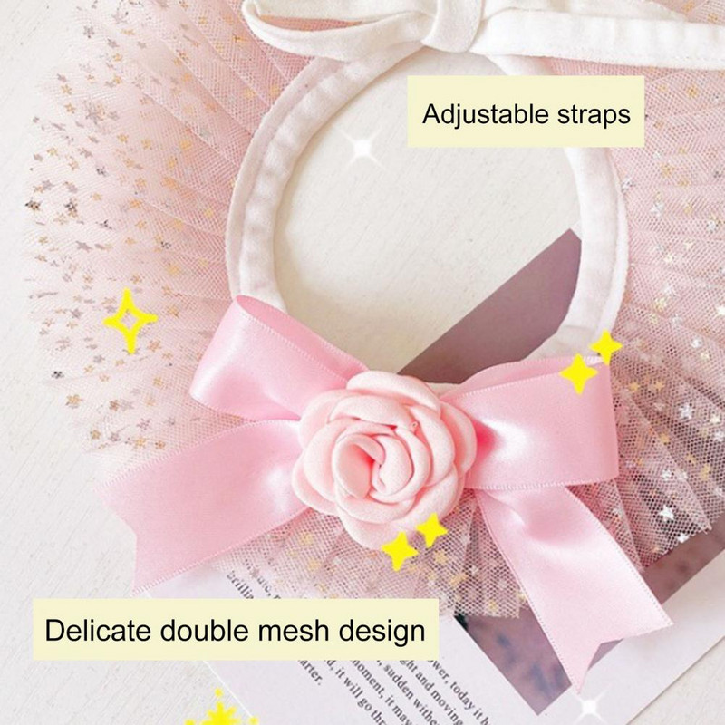 Regulējama mājdzīvnieka apkakle ar divkāršu mežģīņu sieta suņu kaklasiksnu, kamēlijas ziedu kaķa kakla aplis ar rotājumu dekoru maziem mājdzīvniekiem