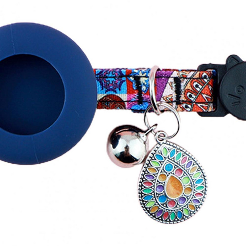 Kaķa apkakles regulējama ātri nolaižama izsmalcināta drukas mājdzīvnieka kakla siksna Ērts drošības joslas izsekotāja aizsargmaciņš priekš AirTag