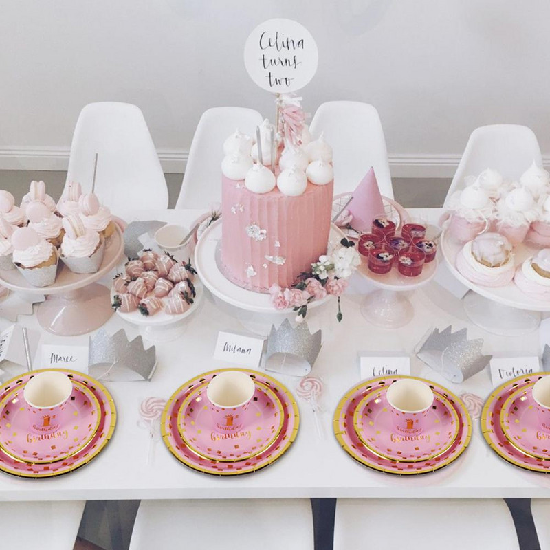 Розова, бяла роза, 1-годишна шапка с корона, щастлива принцеса, декор за парти за рожден ден, бебе, момиче, 1-ва шапка, реквизит за снимки за рожден ден на една година, шапка