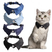 Viegli uzvelkama un noņemama kaķa kakla siksna ar regulējamu smokinga uzvalka apkakli Mīksts džinsa audums Ērta, stilīga mājdzīvnieka apkakle kāzām