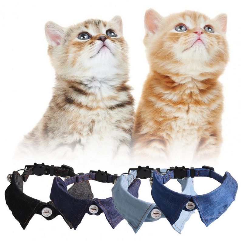 Viegli uzvelkama un noņemama kaķa kakla siksna ar regulējamu smokinga uzvalka apkakli Mīksts džinsa audums Ērta, stilīga mājdzīvnieka apkakle kāzām