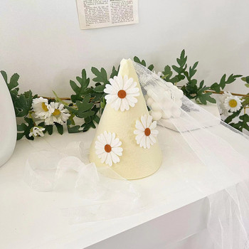 INS First Kids Birthday White Little Daisy Hat Baby Girl Flower Cream Party Καπέλο Διχτυωτό Καπέλα Baby Shower Photo Props