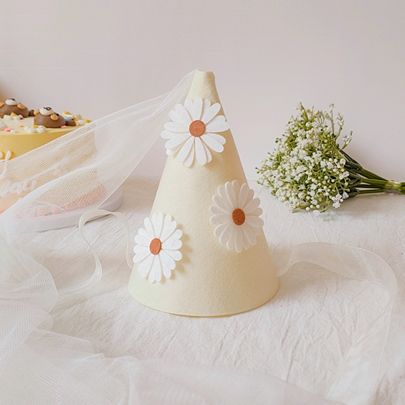 INS First Kids Birthday White Little Daisy Hat Baby Girl Flower Cream Party Καπέλο Διχτυωτό Καπέλα Baby Shower Photo Props