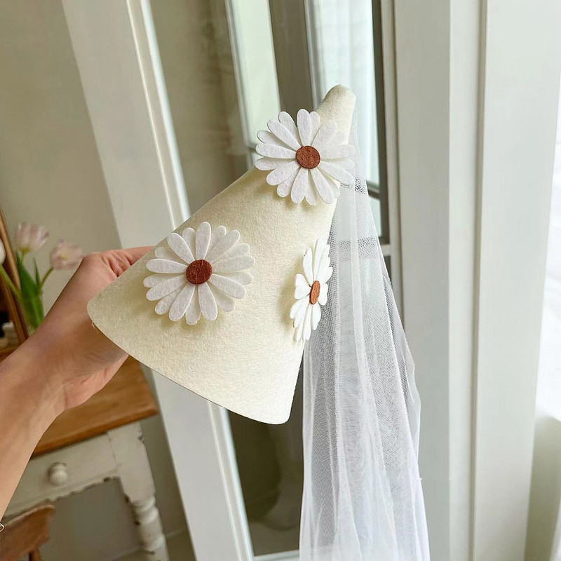 INS First Kids Birthday White Little Daisy Hat Baby Girl Flower Cream Party Καπέλο Διχτυωτό Καπέλα Baby Shower Photo Props