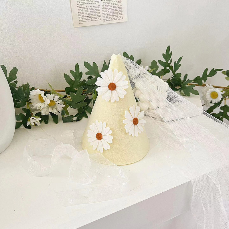 INS First Kids Birthday White Little Daisy Hat Baby Girl Flower Cream Party Καπέλο Διχτυωτό Καπέλα Baby Shower Photo Props