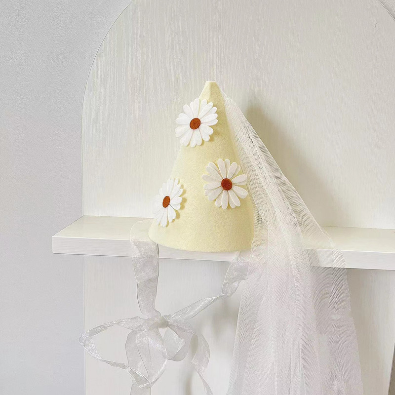 INS First Kids Birthday White Little Daisy Hat Baby Girl Flower Cream Party Καπέλο Διχτυωτό Καπέλα Baby Shower Photo Props