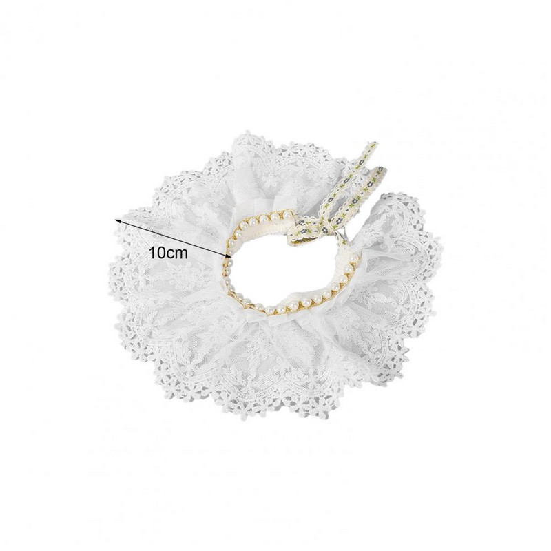 Elpojoša kaķa apkakle Mākslīgās pērļu dekors Kaķu šalle Dekoratīvs ādai draudzīgs kaķēnu festivāls Dekoratīvs mežģīņu apkakles mājdzīvnieku produkts