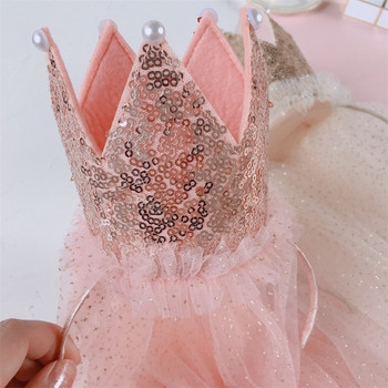 Нова детска лента за глава за рожден ден Декорация на принцеса Шапка Кралска корона Воал Изящна щипка за коса Kawaii Сценичен реквизит Аксесоари за парти