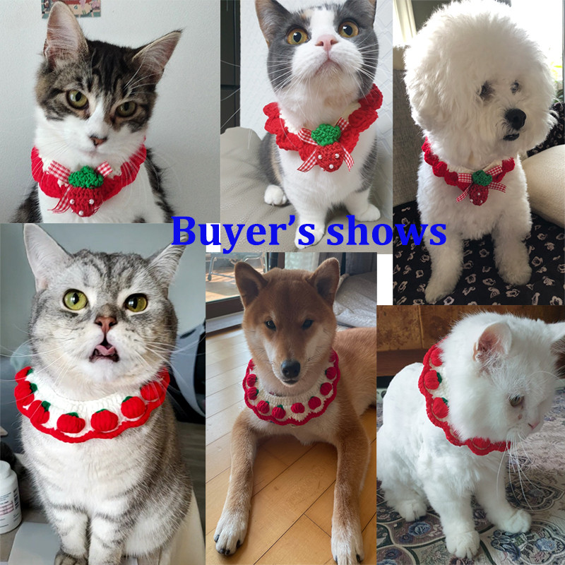 Zemeņu tamborēšanas saldā kaķa kaklarota Choker Charm suņu apkakles šalle Aksesuāri Ziemassvētku dekorēšanai Kaķēns tauriņš Pet Kitty