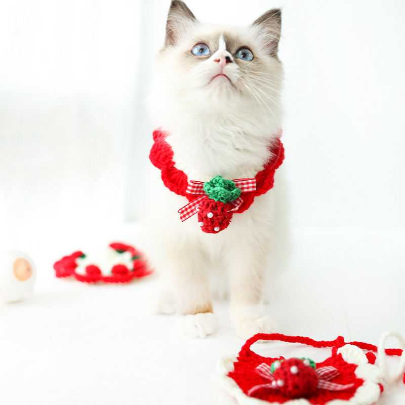 Zemeņu tamborēšanas saldā kaķa kaklarota Choker Charm suņu apkakles šalle Aksesuāri Ziemassvētku dekorēšanai Kaķēns tauriņš Pet Kitty