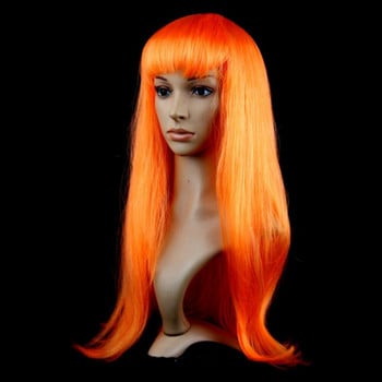 Lady Women Carnival Long Straight Hair περούκα για Cosplay Girl Birthday Party Pink 60cm Comic and Animation Μαλλιά με λοξό κτύπημα