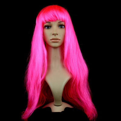 Női női karneváli hosszú, egyenes hajú paróka Cosplay lány születésnapi partihoz, rózsaszín 60 cm-es képregény és animációs haj ferde frufruval