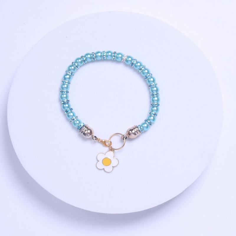 Pievilcīga mājdzīvnieku kaklasiksna Izsmalcināta viltota pērle mājdzīvnieka kakla aplis saulespuķu dekoratīvā mājdzīvnieka kaklasiksna kaķim suņiem kaklarota rotaslietas mājdzīvnieku piederumi