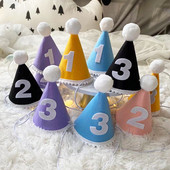 Gyerekek első születésnapi kalapja Erdei stílusú 1. születésnapi parti sapka 1. 2. 3. év Gyerek baba zuhany kalap születésnapi fejpánt díszítések